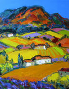 champs colorés en août - peinture de Georges Coulomb